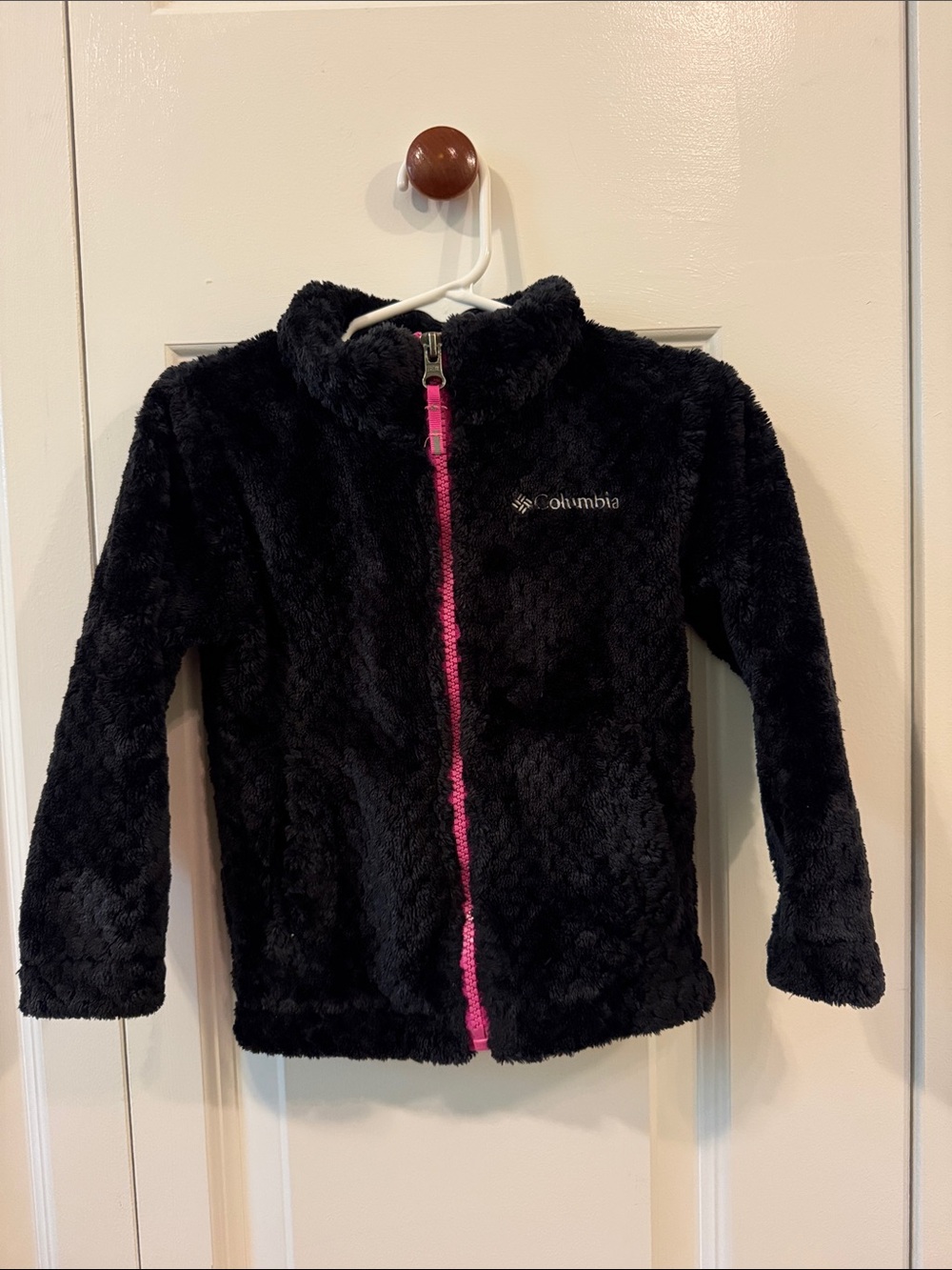 Columbia Kids Black Fuzzy Puffer Jacket with Pink Zipper